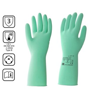 Перчатки латексные КЩС, сверхпрочные, плотные, хлопковое напыление, размер 8,5-9 L, большой, зеленые, HQ Profiline,
