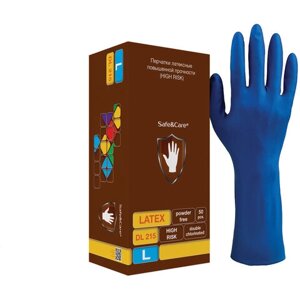 Перчатки латексные смотровые 25 пар (50 шт. L (большой), повышенная прочность, SAFE&CARE High Risk DL 215