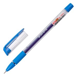Ручка гелевая с грипом STAFF College GP-179, СИНЯЯ, корпус прозрачный, игольчатый узел 0,6 мм, линия письма 0,3 мм,