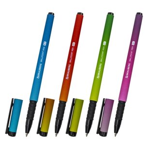 Ручка шариковая brauberg SOFT TOUCH GRIP GRADE NEON, синяя, мягкое покрытие, ассорти, узел 0,7 мм, 143710