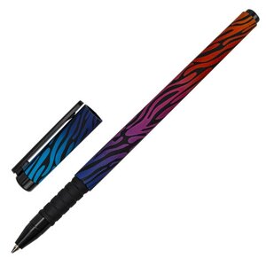 Ручка шариковая brauberg SOFT TOUCH GRIP NEON ZEBRA, синяя, мягкое покрытие, узел 0,7 мм, 143721