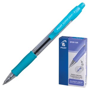 Ручка шариковая масляная автоматическая с грипом PILOT Super Grip, СИНЯЯ, голубые детали, узел 0,7 мм, линия письма