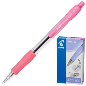 Ручка шариковая масляная автоматическая с грипом PILOT Super Grip, СИНЯЯ, розовые детали, линия письма 0,32 мм,