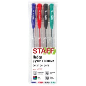 Ручки гелевые STAFF Basic GP-789, НАБОР 4 ЦВЕТА, хромированный наконечник, узел 0,5 мм, 142792