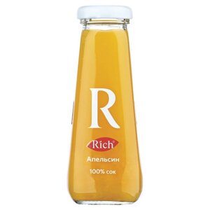 Сок RICH (Рич) 0,2 л, апельсин, подходит для детского питания, стеклянная бутылка