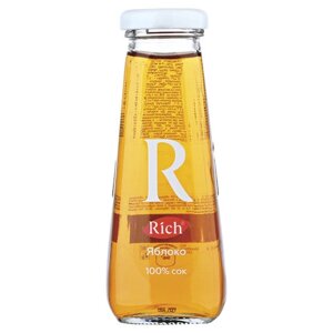 Сок RICH (Рич) 0,2 л, яблоко, подходит для детского питания, стеклянная бутылка