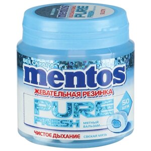 Жевательная резинка MENTOS Pure Fresh Свежая мята, 50 подушечек, 100 г, банка