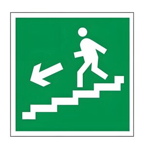 Знак эвакуационный Направление к эвакуационному выходу по лестнице НАЛЕВО вниз, 200х200 мм, пленка самоклеящаяся,