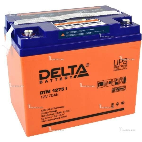 Аккумулятор DELTA DTM-1275 I (12В, 75Ач / 12V, 75Ah / вывод под болт M6) LCD дисплей (UPS серия) от компании MetSnab - фото 1