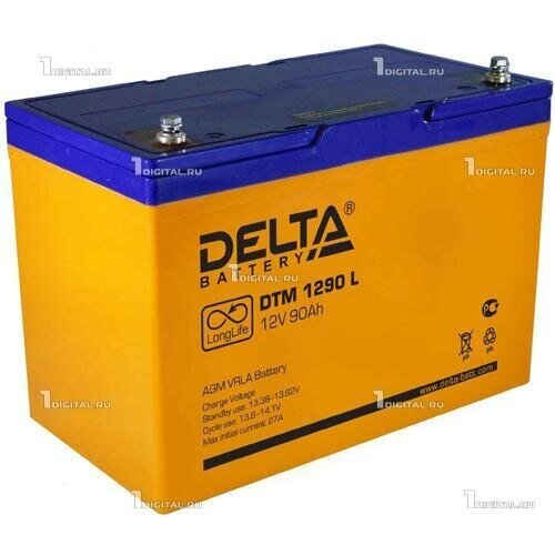 Аккумулятор DELTA DTM-1290L (12В, 90Ач / 12V, 90Ah / вывод под болт M6) (UPS серия) от компании MetSnab - фото 1