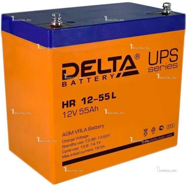 Аккумулятор DELTA HR 12-55L (12В, 55Ач / 12V, 55Ah / вывод под болт М6) (UPS серия) от компании MetSnab - фото 1