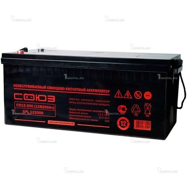 Аккумулятор СОЮЗ СО12-200 (12В, 200Ач / 12V, 200Ah / вывод болт M8) от компании MetSnab - фото 1