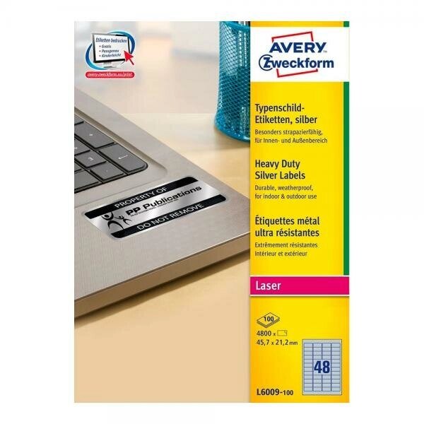 Avery Zweckform Серебристые этикетки Avery Zweckform, 45,7 x 21,2 мм (100 листов) [L6009-100] от компании MetSnab - фото 1