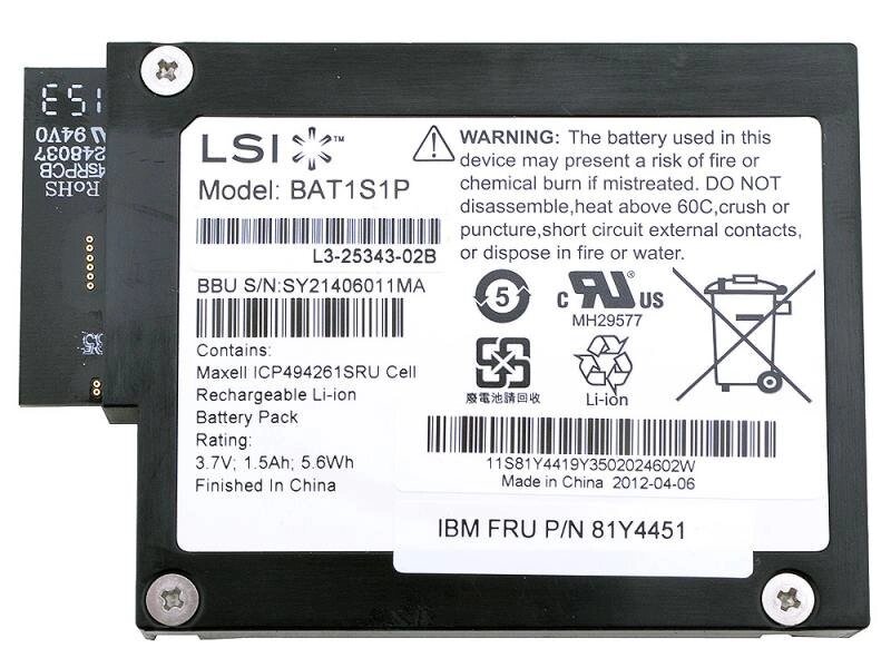 Батарея резервного питания (BBU) IBM [LSI Logic] BAT1S1P RAID Smart Battery для ServeRAID M5000 M5014(46M0917) от компании MetSnab - фото 1