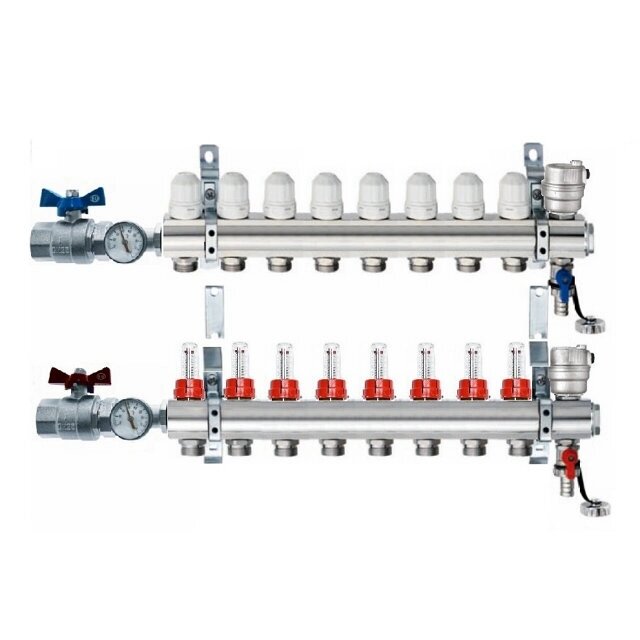Блок коллекторный EUROS 1quot;x3/4quot; 8 выходов с расходомерами от компании MetSnab - фото 1