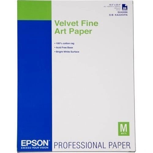 Бумага Velvet Fine Art Paper плотный носитель из натурального хлопка (100%), А2, 260г/м, 25 листов (C13S042096) от компании MetSnab - фото 1