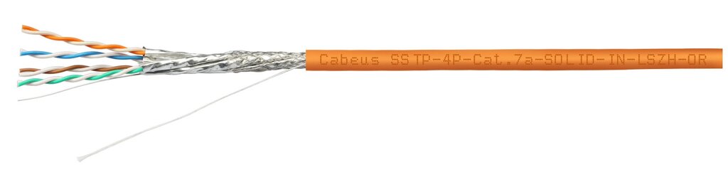 Cabeus SFTP-4P-Cat. 6a-SOLID-IN-LSZH Кабель витая пара, категория 6a (10GBE) S/FTP, 4 пары 0,57мм (23 AWG), одножильный от компании MetSnab - фото 1