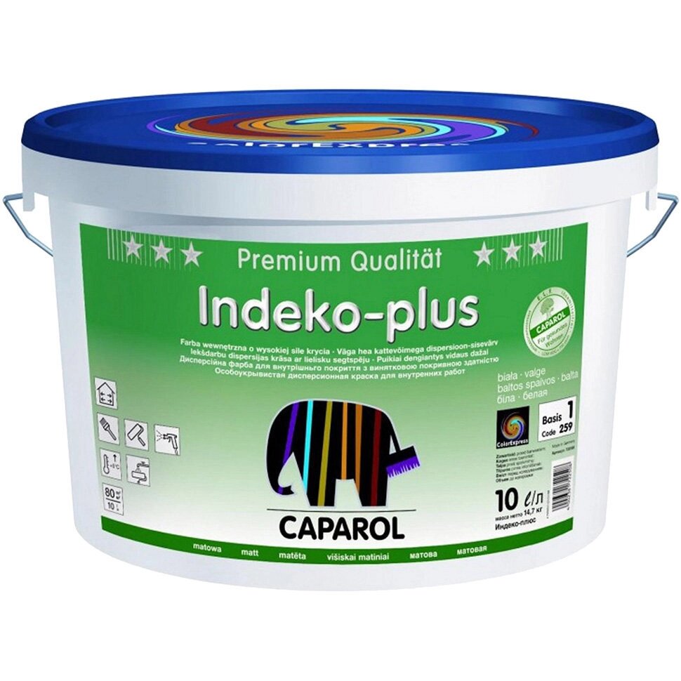 Caparol Indeko-plus - Особоукрывистая дисперсионная краска для внутренних работ (10 литров) от компании MetSnab - фото 1