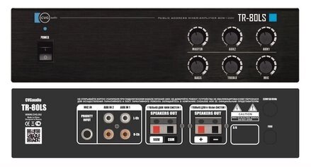 CVGaudio TR-80LS V. 2 Миниатюрный микшер-усилитель для систем Public Address 80W/100V, 1 MIC input (приоритетный), 2 от компании MetSnab - фото 1