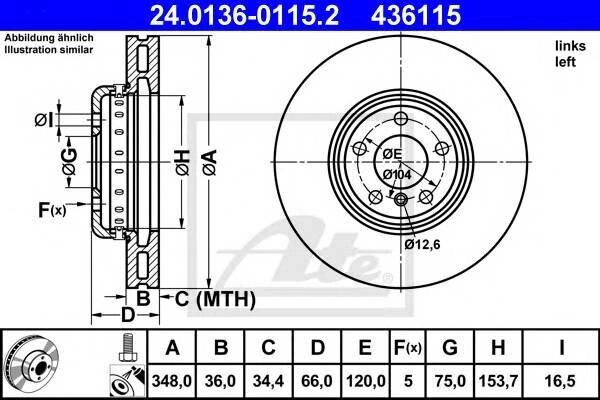 Диск тормозной передний левый для bmw f01/f07/f10/f11 2.0-3.0i/d 10 Ate 24013601152 от компании MetSnab - фото 1