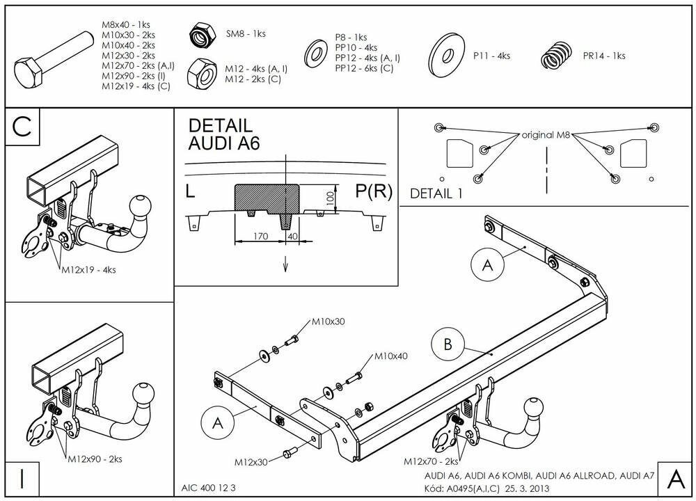 Фаркоп оцинкованный audi a6 седан/универсал 2011-, audi a6 allroad 2012-, audi a7 sportback 2011- твердое крепление от компании MetSnab - фото 1