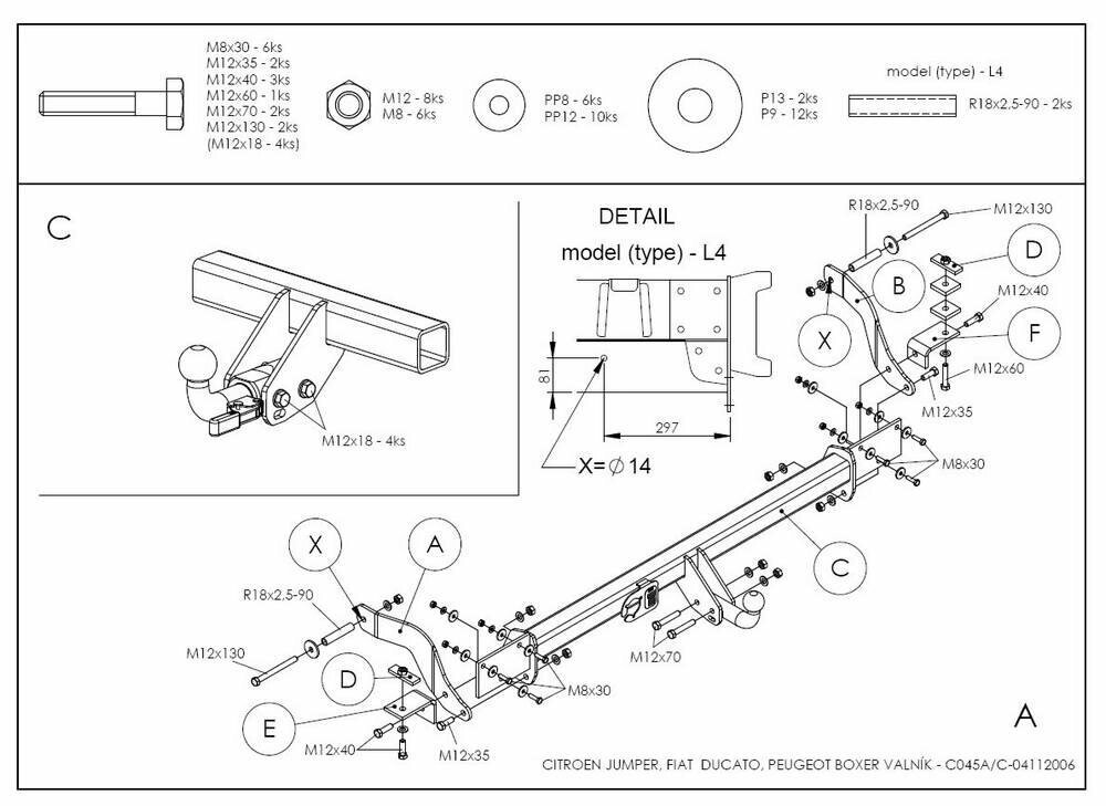 Фаркоп оцинкованный citroen jumper 2006-, fiat ducato iii 2006-, peugeot boxer 2006- платформа твердое крепление (без от компании MetSnab - фото 1