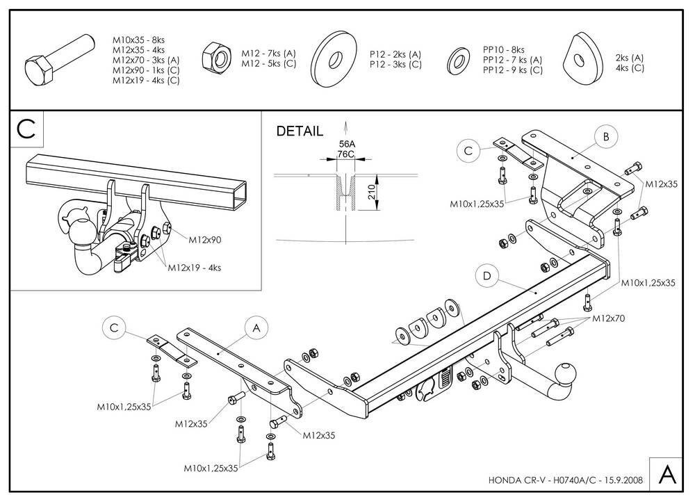 Фаркоп оцинкованный honda cr-v 2007-2012 твердое крепление (без электрики) galia. h074a от компании MetSnab - фото 1