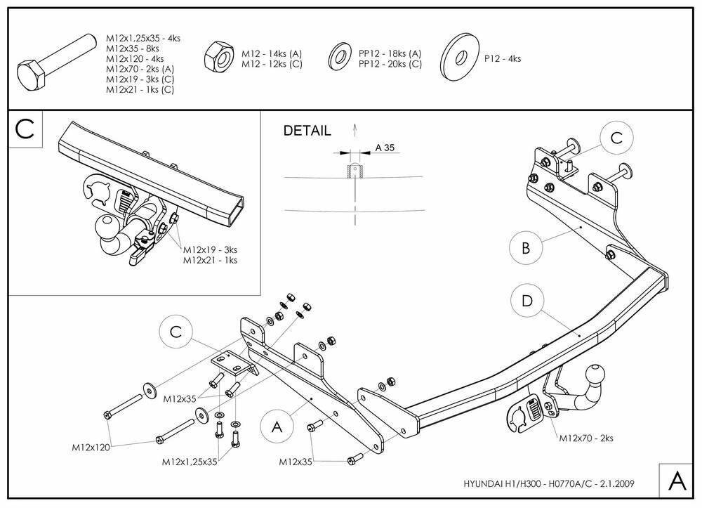 Фаркоп оцинкованный hyundai starex 2008-, hyundai h1 2008-2018 съемное крепление (без электрики) galia. h077c от компании MetSnab - фото 1