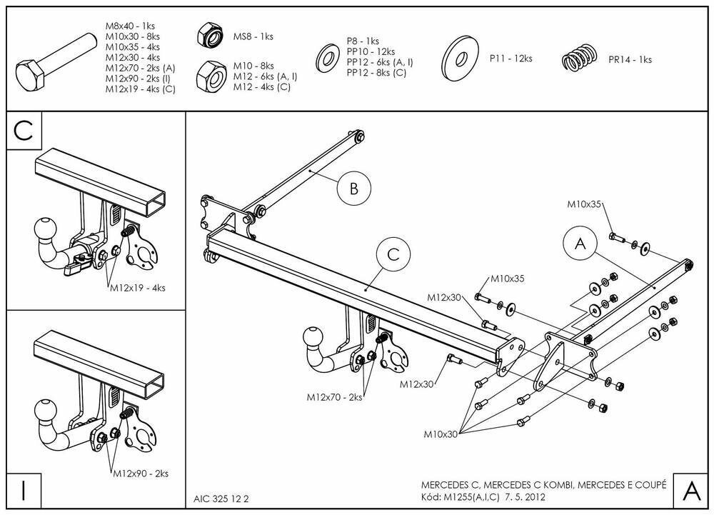 Фаркоп оцинкованный mercedes c-class w204 седан 2007-2014 / s204 универсал 2007-2014, кроме amg съемное крепление (без от компании MetSnab - фото 1