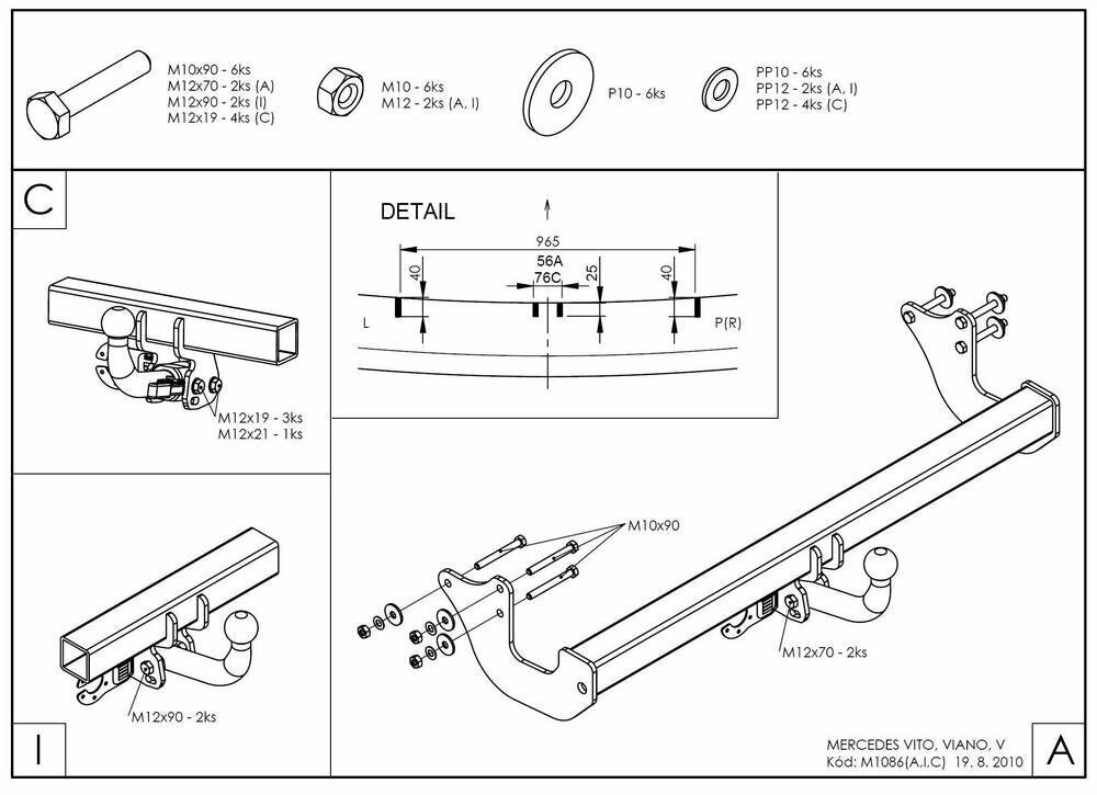 Фаркоп оцинкованный mercedes v-class w447 2014-, mercedes vito w639 2003-2014, w447 2014-, mercedes viano w639 от компании MetSnab - фото 1