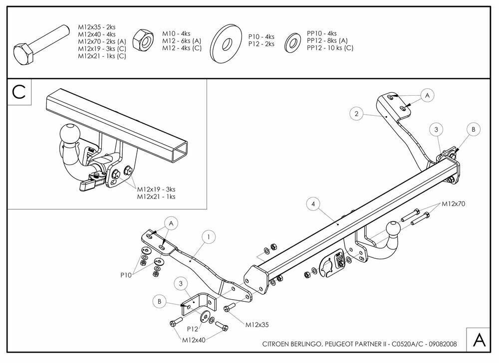 Фаркоп оцинкованный peugeot partner 2008-: 4380 мм l1, включая partner tepee, citroen berlingo 2008-: 4380 мм. l1 от компании MetSnab - фото 1