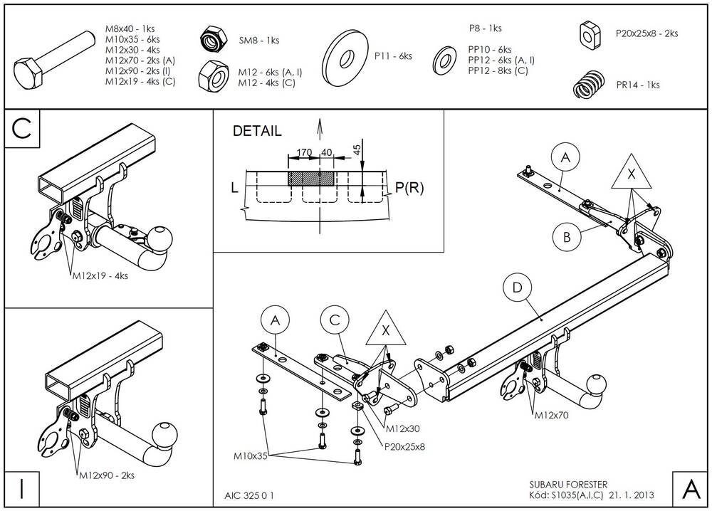 Фаркоп оцинкованный subaru forester 2007-2013 твердое крепление (без электрики) galia. s103a от компании MetSnab - фото 1