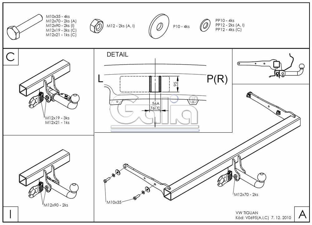 Фаркоп оцинкованный volkswagen tiguan 2007-2015, audi q3 2011- твердое крепление (без электрики) galia. v069a от компании MetSnab - фото 1