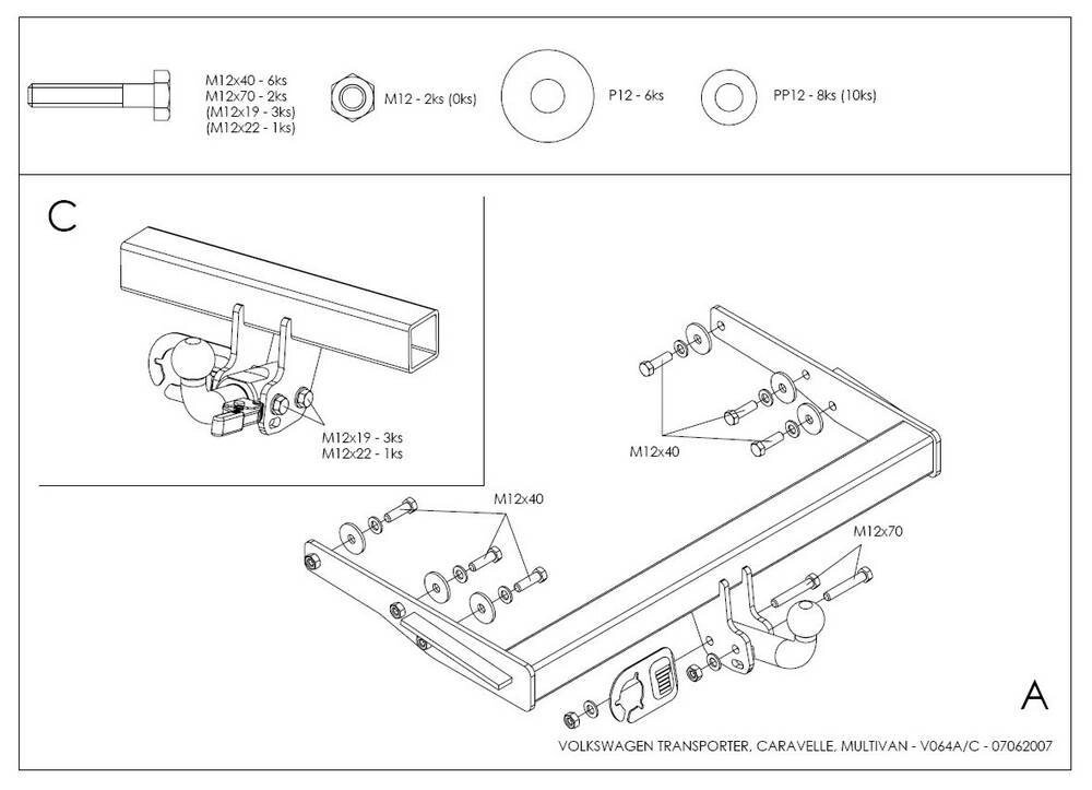 Фаркоп оцинкованный volkswagen transporter / caravelle / multivan t5 2003-2015, t6 2015-, включая 4wd, включая модели с от компании MetSnab - фото 1