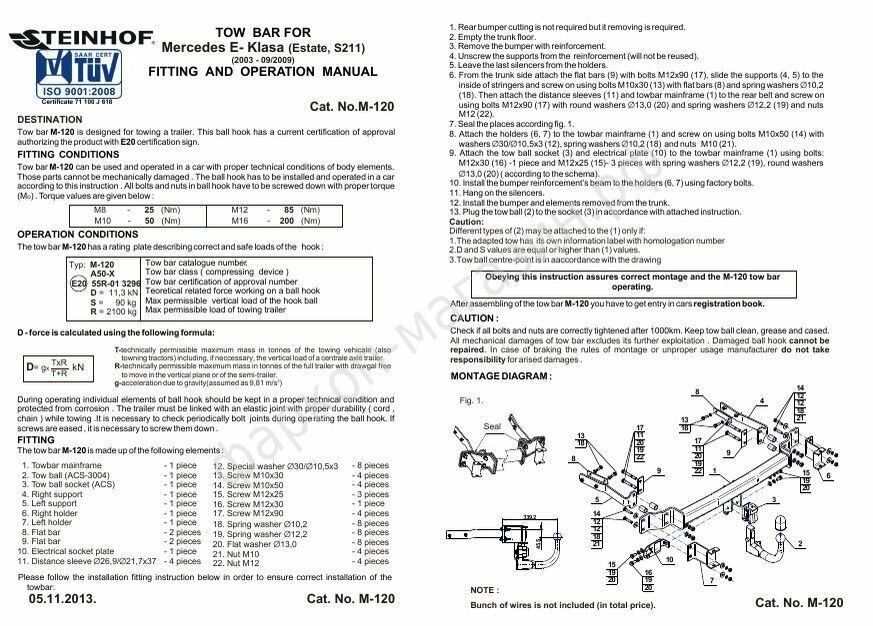 Фаркоп quot; Steinhofquot; для Mercedes-Benz E-Class S/W211 2002-2009гг. (универсал) Арт. M-120 от компании MetSnab - фото 1