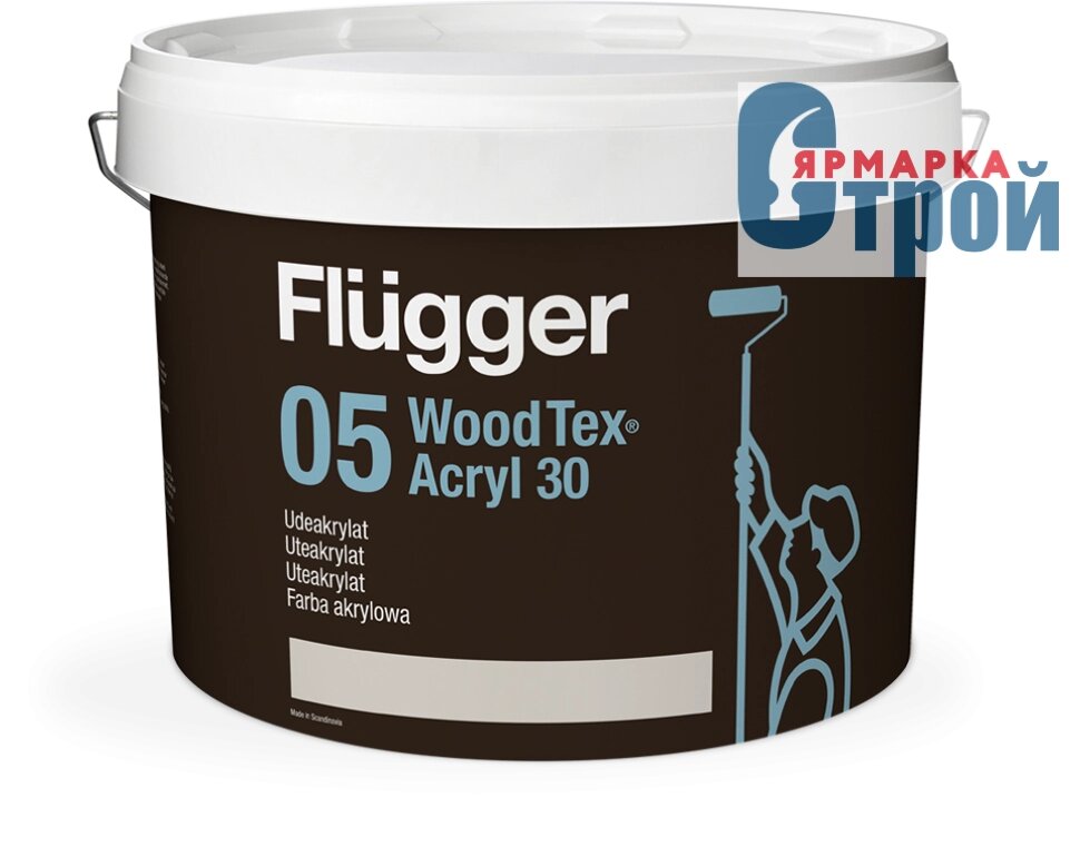 Flugger 05 Wood Tex Acryl / Флюггер 05 Вуд Текс Акрил полуматовая акриловая краска на водной основе (9,1 л.) от компании MetSnab - фото 1