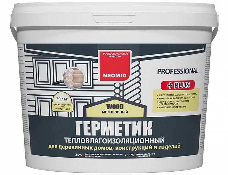 Герметики акриловые для заделки швов NEOMID теплый ДОМ WOOD PROFFESIONAL PLUS, герметик дуб ведро (15кг) от компании MetSnab - фото 1