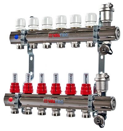 Группа коллекторная в сборе с расходомерами Valtec VTс. 596ЕMNX 1quot; евроконус 3/4quot;, 3 отвода от компании MetSnab - фото 1