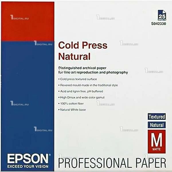 Холст для струйной печати Epson C13S042320 Fine Art Paper Hot Press Natural A3+, натурально-белый, матовый, 330 г/м2, от компании MetSnab - фото 1