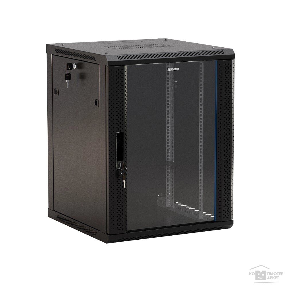 Hyperline TWB-0645-GP-RAL9004 Шкаф настенный 19-дюймовый 19quot; , 6U, 367x 600х 450мм, стеклянная дверь с перфорацией от компании MetSnab - фото 1