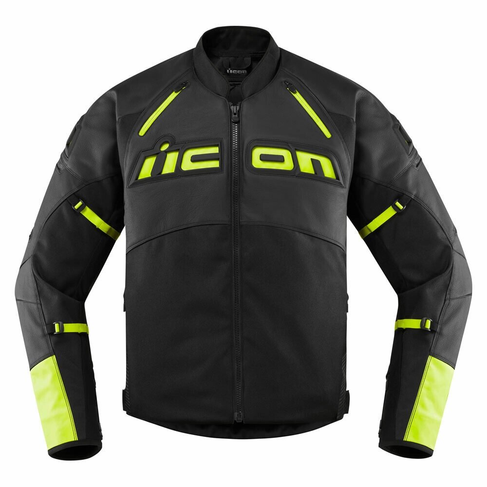 Icon Contra 2 Leather Hi-Viz черная мотокуртка (цвет: черные, размер: s) от компании MetSnab - фото 1