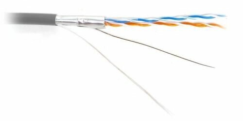 Кабель витая пара FTP 5e кат. 2 пары Hyperline FUTP2-C5-S24-IN-LSZH-GY-500 (500 м)(24 AWG), (solid), экран - фольга, от компании MetSnab - фото 1