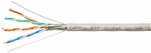 Кабель витая пара FTP 6а кат. 4 пары Cabeus STP-4P-Cat. 6a-SOLID-IN-PVC 23 AWG, одножильный, каждая пара в экране от компании MetSnab - фото 1