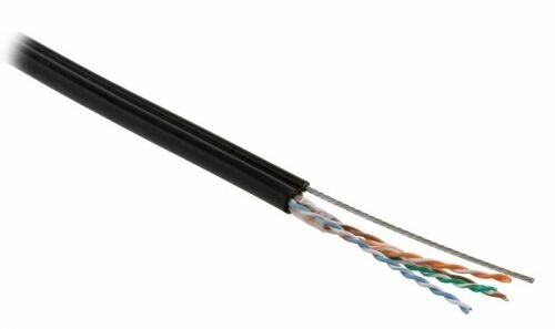 Кабель витая пара UTP 5e кат. 4 пары Hyperline UUTP4-C5E-S24-SW-OUT-PE-BK-500 (500м)(24 AWG),(solid), с металл. тросом, от компании MetSnab - фото 1