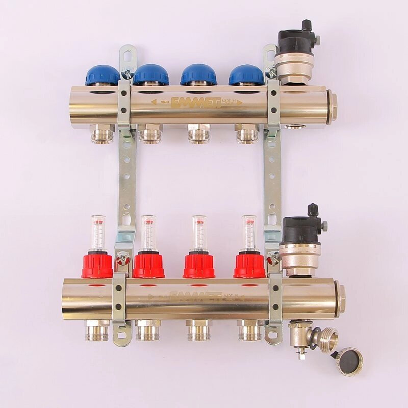 Коллектор 1х3/4quot; ЕК 4 выхода EMMETI TOPWAY с расходомерами и вентилями от компании MetSnab - фото 1
