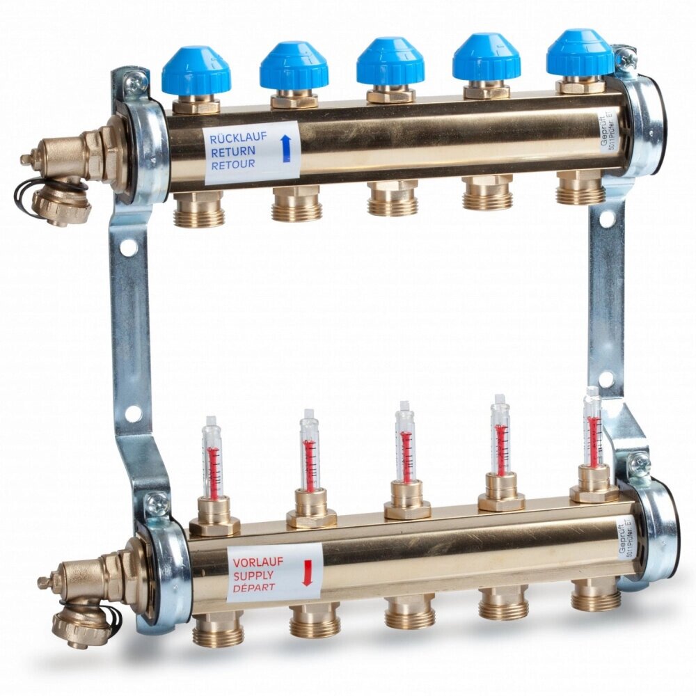 Коллектор для напольного отопления 5 выходов, с расходомерами HKV/T 3/4quot; WATTS 10004199 1 шт. от компании MetSnab - фото 1