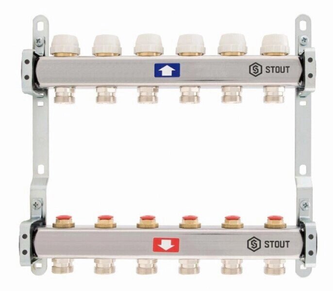 Коллектор для отопления без расходомеров Stout 1quot; x 3/4quot; евроконус /10, арт. SMS 0922 000010 Коллектор для от компании MetSnab - фото 1