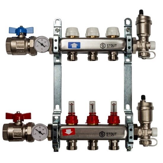 Коллектор для теплого пола с расходомерами STOUT 1quot;-3/4quot; 5 выходов SMS 0907 от компании MetSnab - фото 1