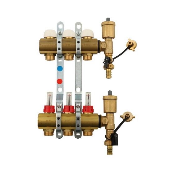 Коллектор для теплого пола с расходомерами TIEMME 1quot;-3/4quot; 3 выхода TP-98 от компании MetSnab - фото 1