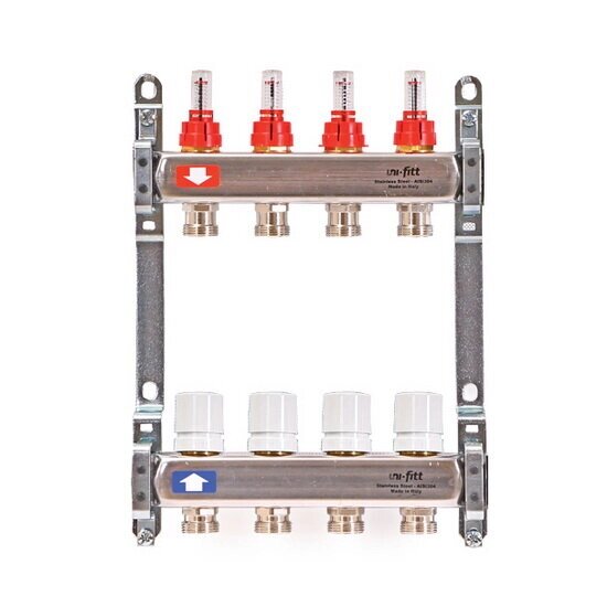 Коллектор для теплого пола с расходомерами UNI-FITT 1quot;-3/4quot; 8 выходов 450B от компании MetSnab - фото 1